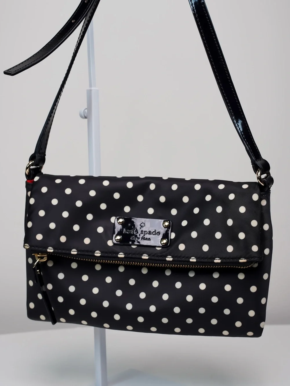 Kate Spade Aleah Spot Polka Dot Nylon Crossbody Bag Black White
